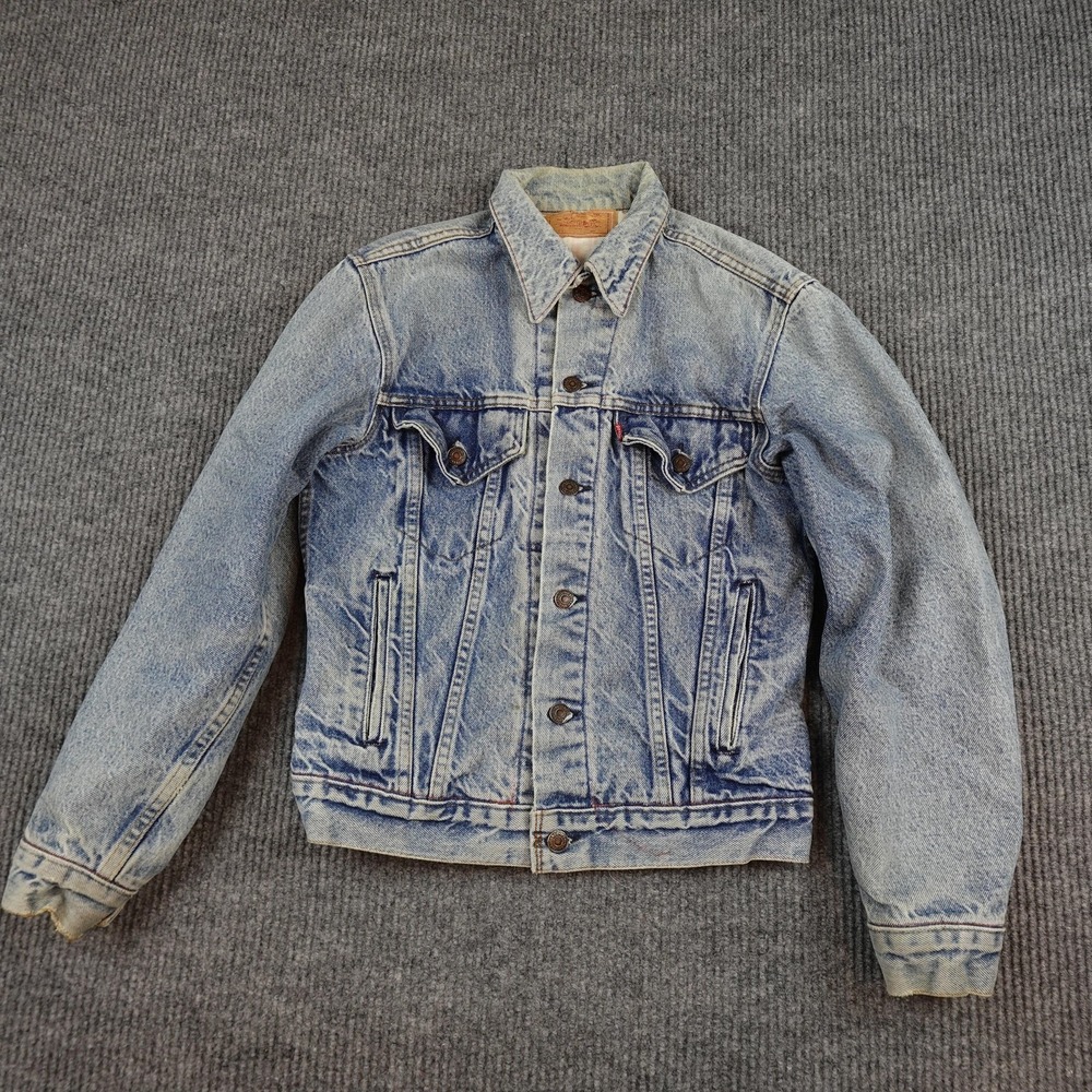 Vintage Levis 70411 Denim Bomber Jacket Mens 38 Blue Lined Trucker Western USA
